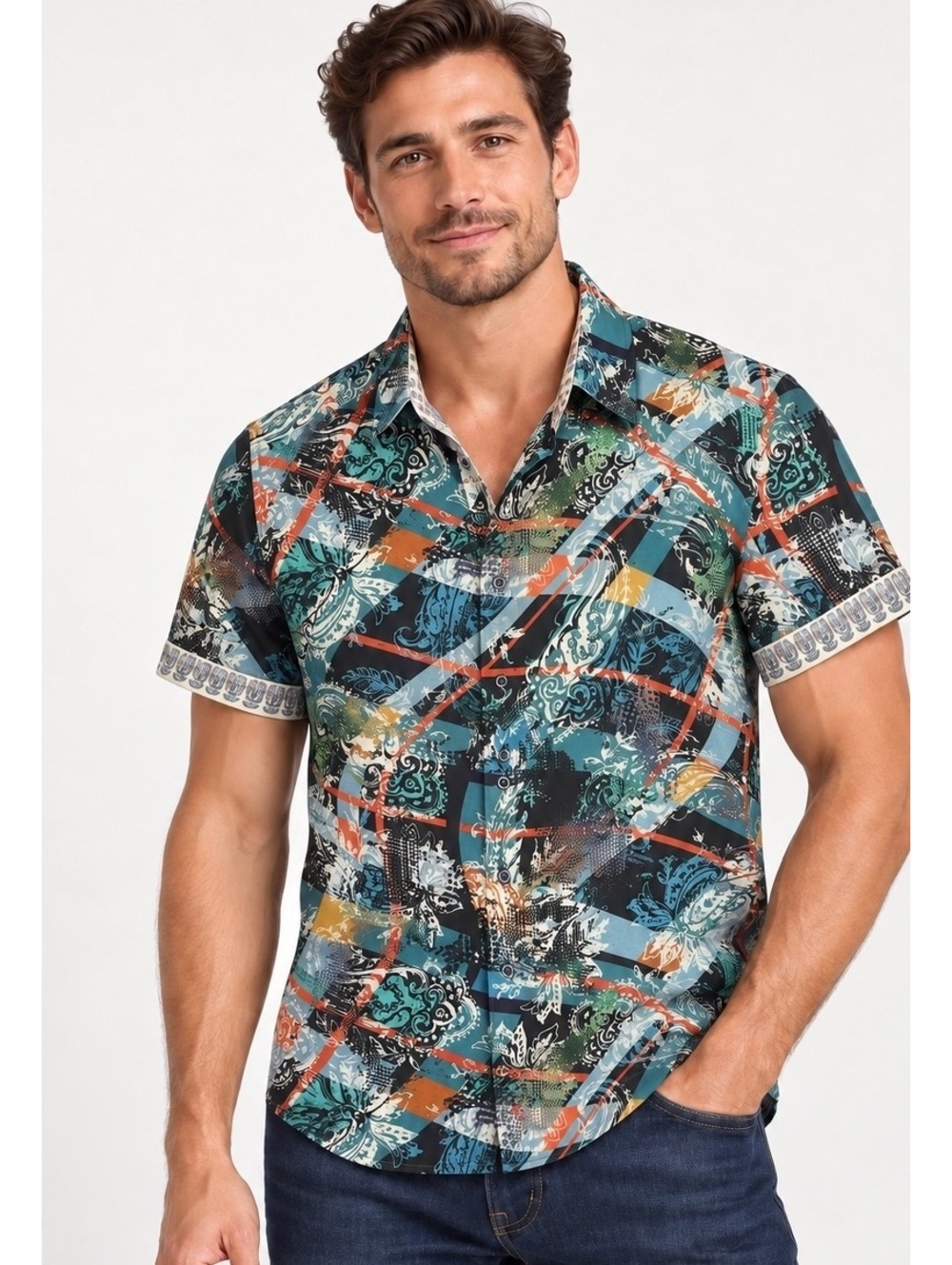 Robert Graham Shirt Men’s Short Sleeve Button Up Paisley Tropical Size Small